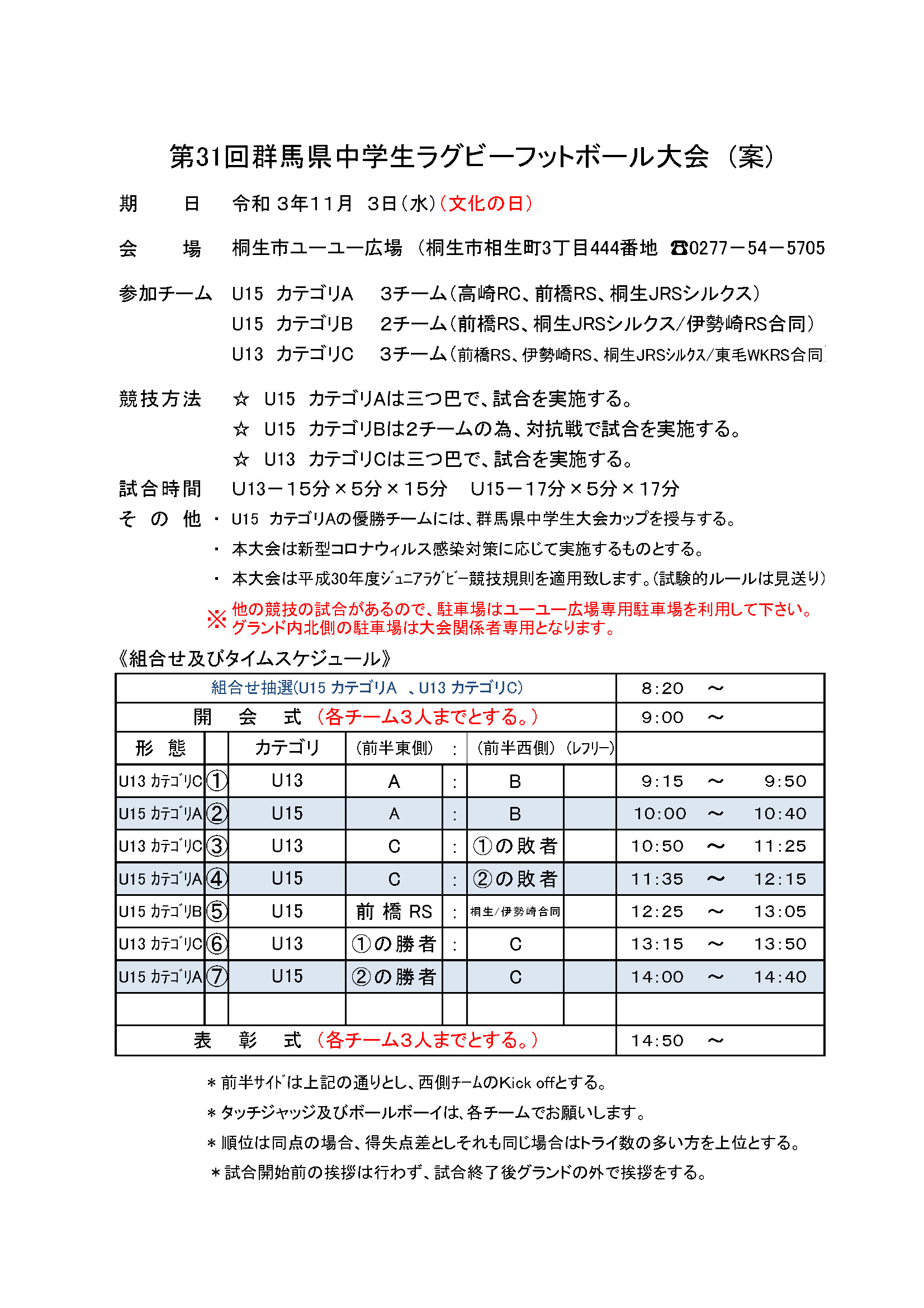 第３１回群馬県中学生ラグビーフットボール大会